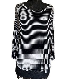 Loft black white strip stretchy long sleeve tee shirt oversized relaxed fit